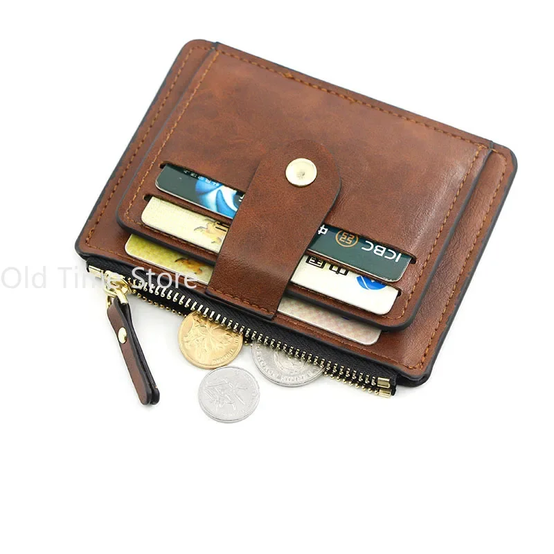 Men Fashion Credit ID Card Holder Wallet Male Slim Leather Wallet with Coin Pocket Brand Designer Brown Business Purse