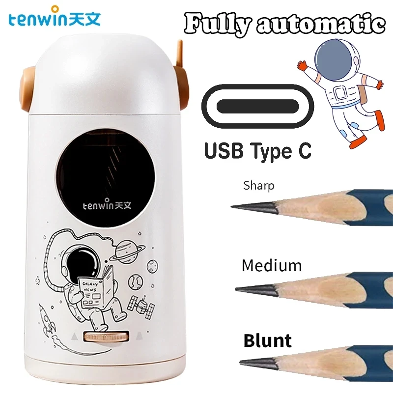 Tenwin Cartoon Automatische Puntenslijper Type-C Astronaut Elektrische Slijper Potloden School Leuke Studenten Briefpapier