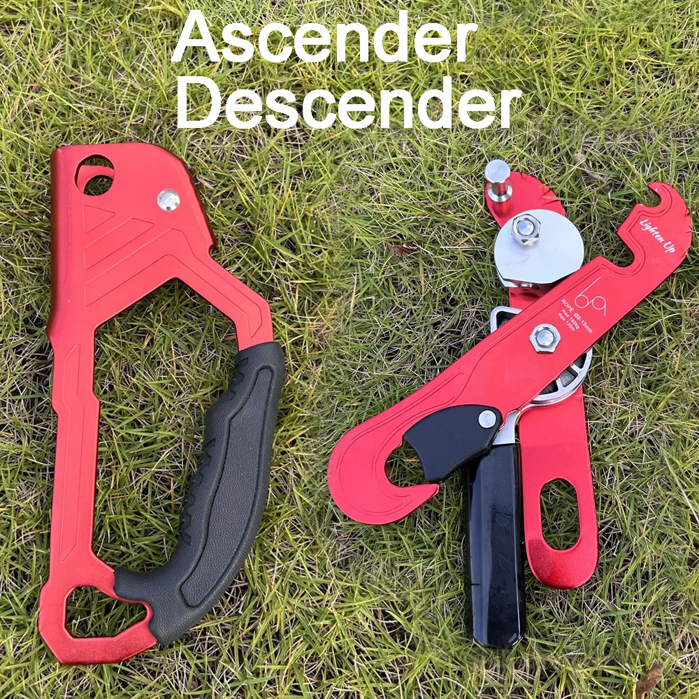 Descensor ascendente para escalada en roca al aire libre, 150kg, abrazadera de cuerda de parada de freno automático, mosquetón de escalada