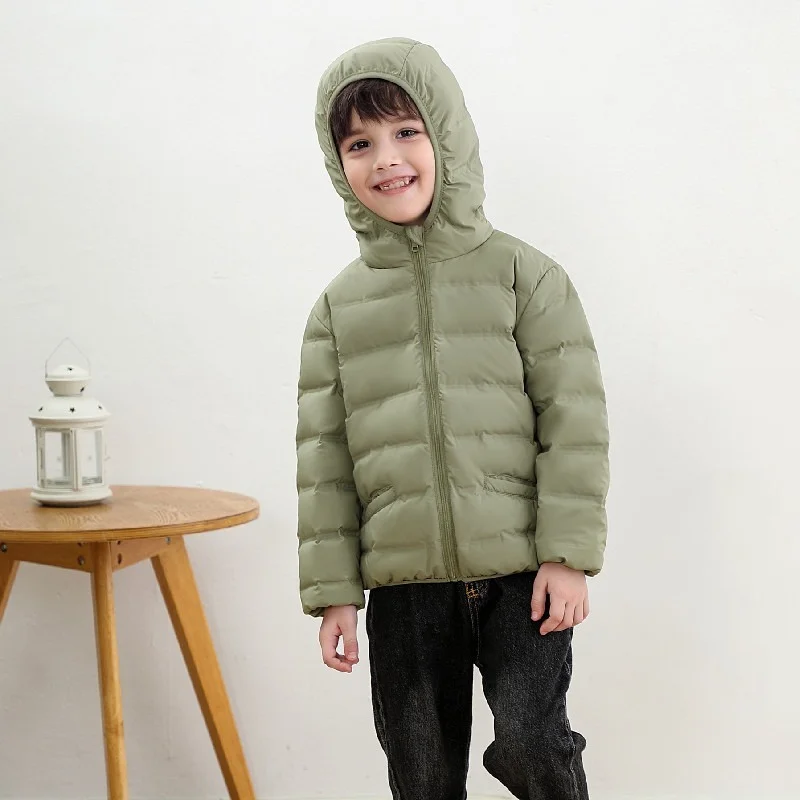 Chaqueta de plumas para niños y niñas de 3 a 8 años, ropa de invierno ultraligera con capucha, plumón de pato blanco, 2022, novedad de 90%