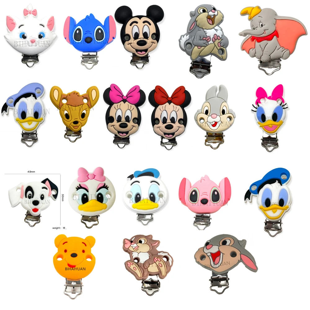 1pcs disney Stitch bambi princess Thumper Dumbo Silicone clip Silicone Baby DIY Pacifier Chain Clips Toy Jewelry Accessories