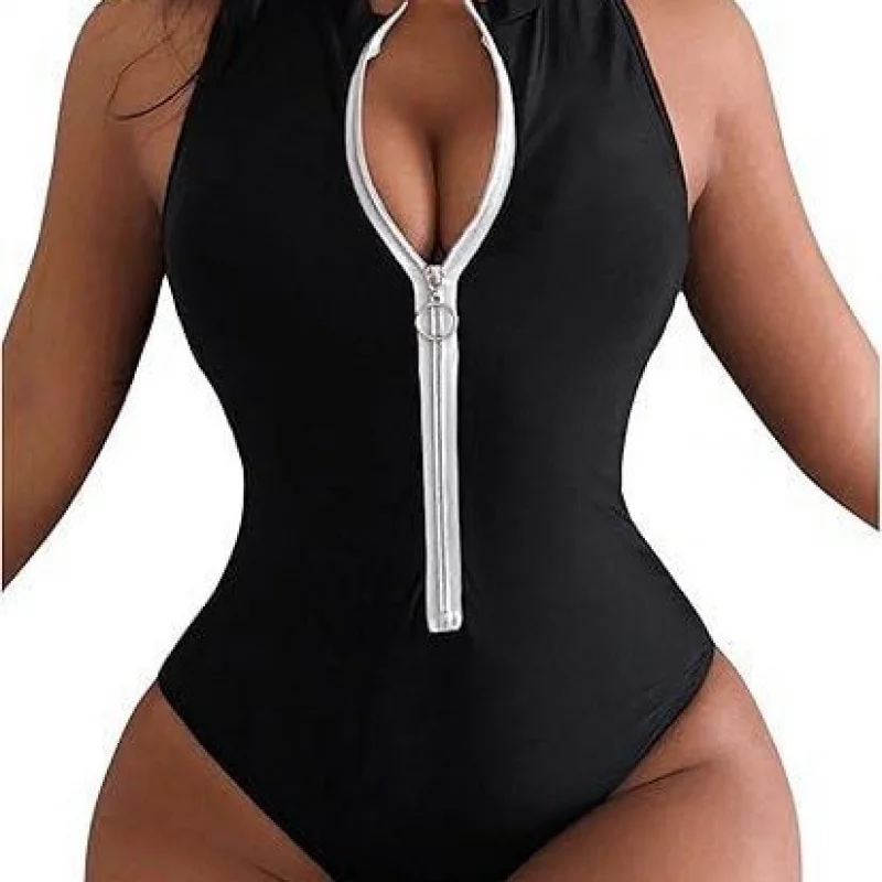 

New solid color zippered tight-fitting backless push-up sexy one-piece swimsuit for women surfing