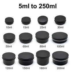 10pcs 5g to 250g Aluminum Round Bottles Tin Cans Box Black Cream Makeup Jar Pot Lid Lip Balm  Empty Candle Tea Cans Container