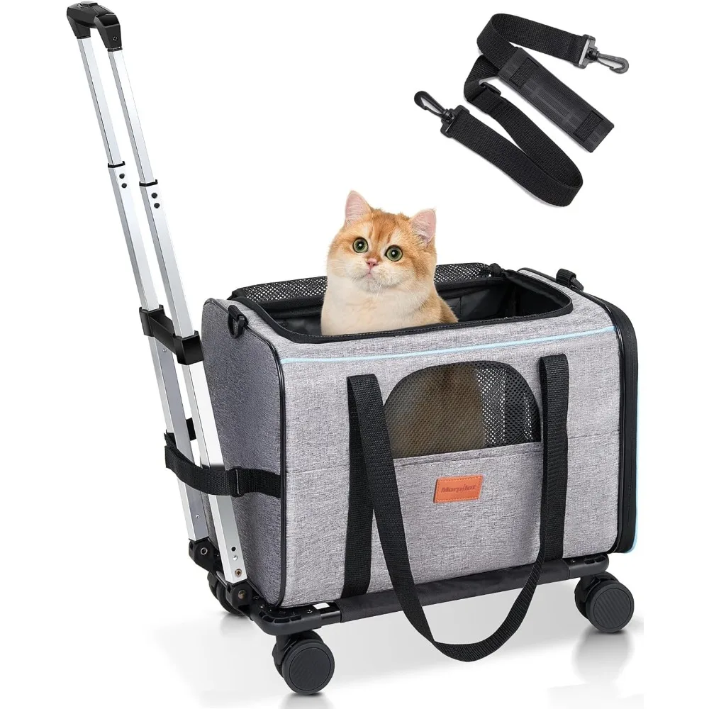 

Portable Pet Carrier with Wheels, Pet Carrier with Telescopic Handle and Shoulder StraFoldable Pet Travel Bag.