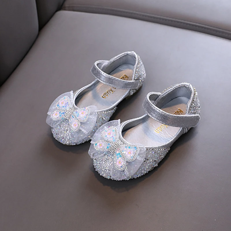 AINYFU Autumn New Children\'s Rhinestone Bow Leather Shoes 2024 Girls Princess Single Shoes Kids Soft Performance Shoes J320