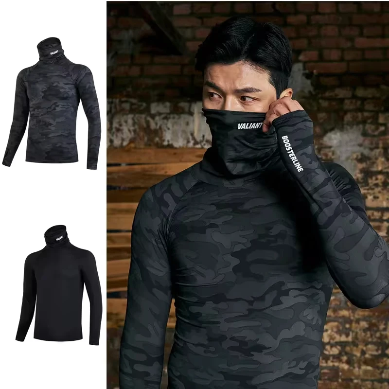 Men's fitness suit long-sleeve tight top running compression elastic sport quick-dry shirt high-neck basketball T-shirt