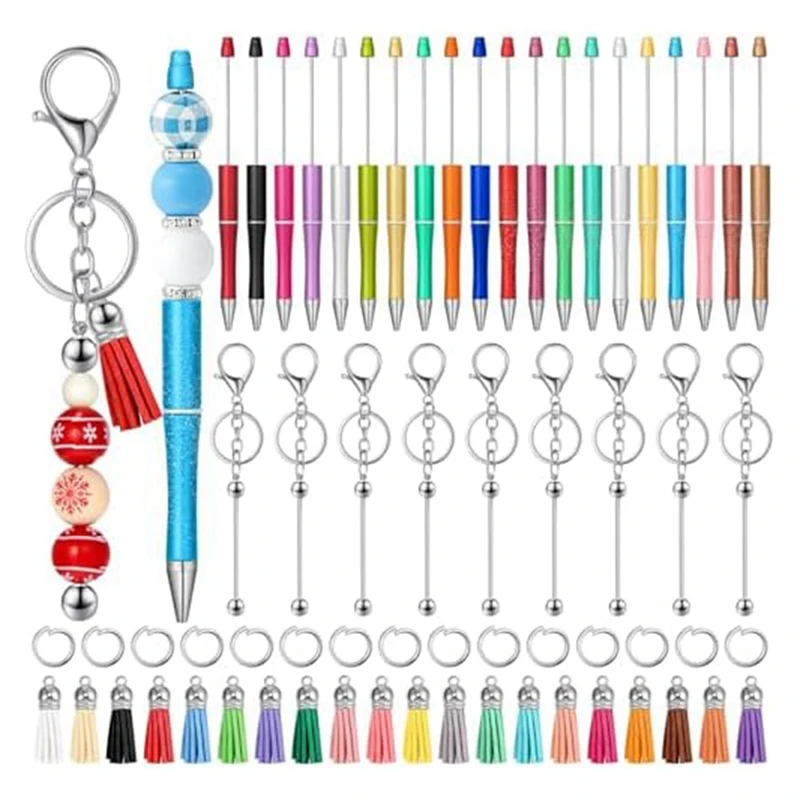 20Pcs Beaded Pens 20Pcs Beaded Keychain Rods, DIY Keychain Supplies Pen Making Supplies Parts With Tassels For Craft Projects