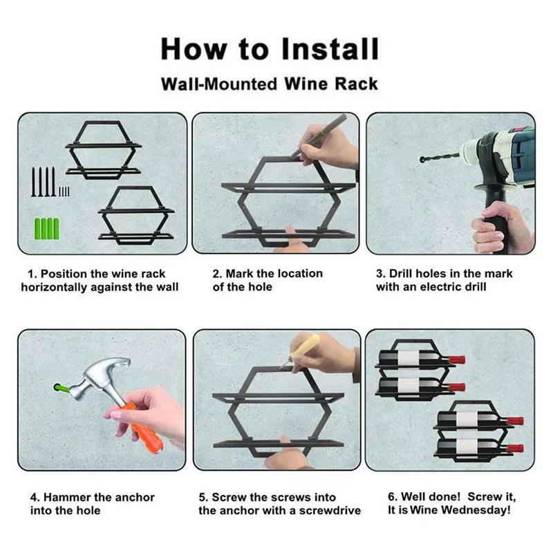 

ABJI-Wall Mounted Wine Rack Hanging 4-Bottle Holder Display Shelf Storage Kitchen Bar Dining Room Space-Saving 2-Pack