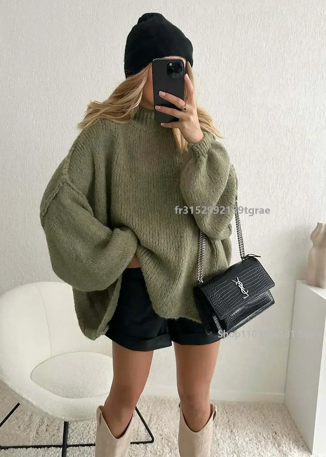 Vintage Loose Sweater Women Fashion Winter Autumn O Neck Lantern Long Sleeve Pullover Top Streetwear Chic Knitwear Female Jumper