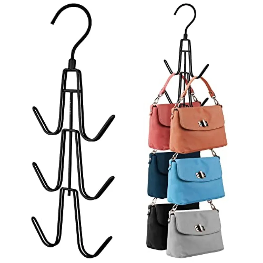 

Purse Organizer for Closet, Heavy-Duty Hanging Purse Hanger Closet Holds Up to 12 Purses, Metal Rotating Space Saving Bag Holde