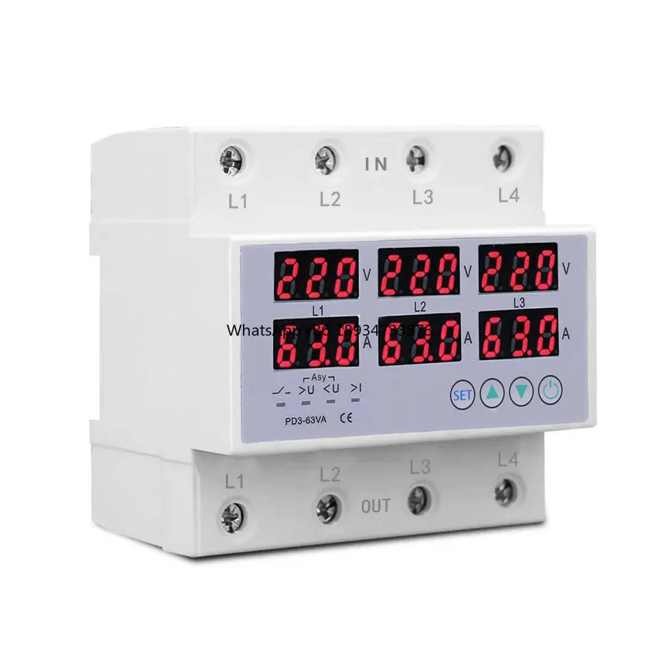 Three phase 3p overvoltage and undervoltage protector with digital display adjustable current 63A 100A new