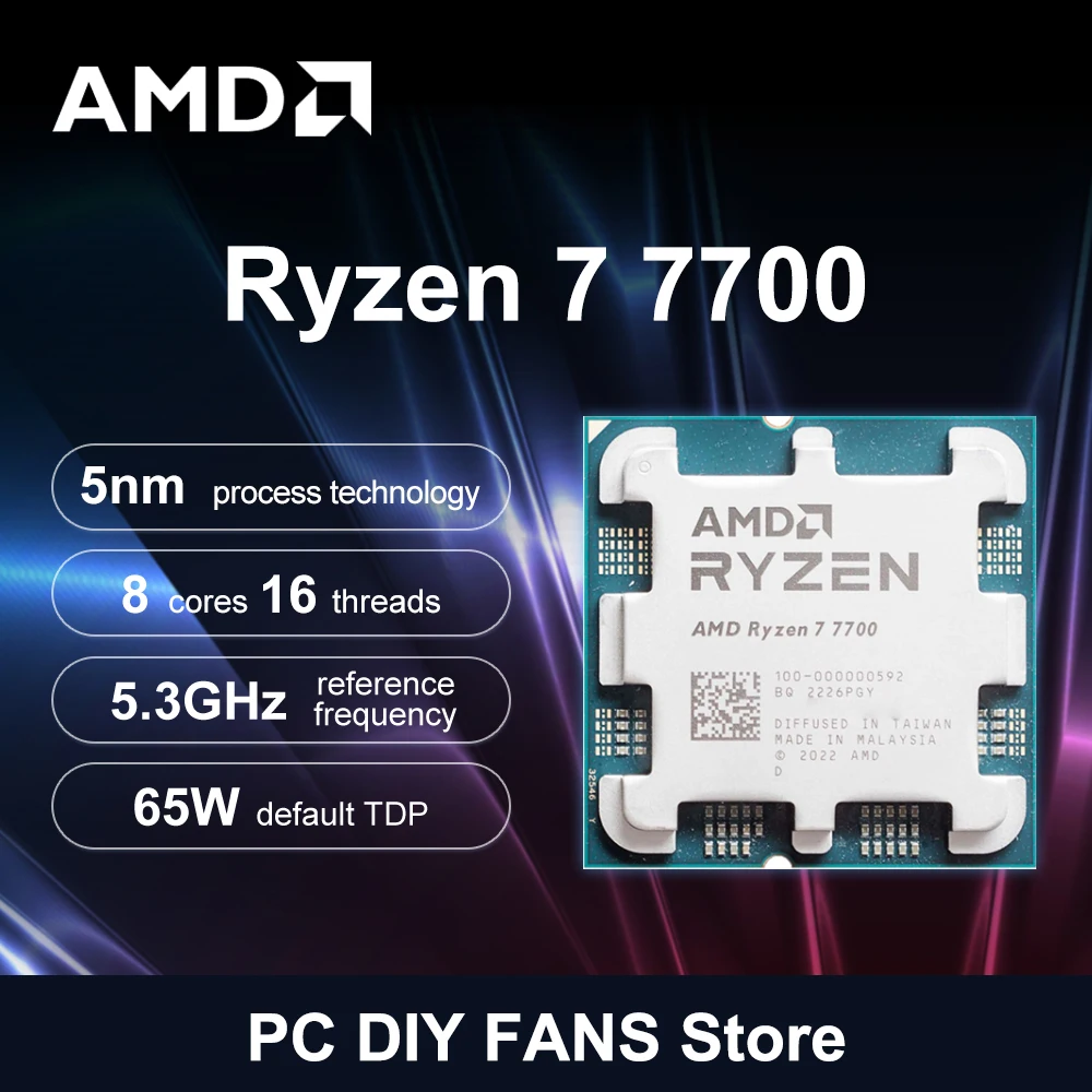 AMD Ryzen 7 7700 Processor 5.3GHz 8-Core 16-Thread L3=32MB Game Cache 5NM DDR5 Socket AM5 CPU Integrated Graphics R7 7700 no fan