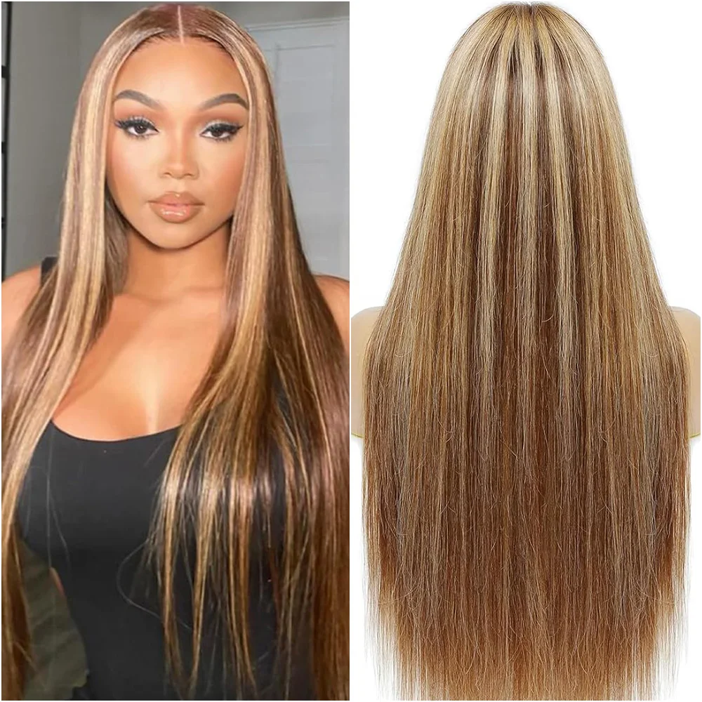 

30 36Inch Highlight 4/27 Bone Straight 13x6 HD Lace Frontal Wig Honey Blonde 13x4 Transparent Lace Front Human Hair Wigs