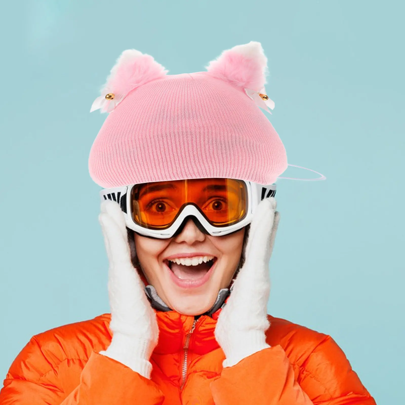 

Cute Knitted Cat Ears Ski Cover for Kids Adults Unisex Warm Soft Stretchy Fit All Standard Helmets Snowboard Skateboard