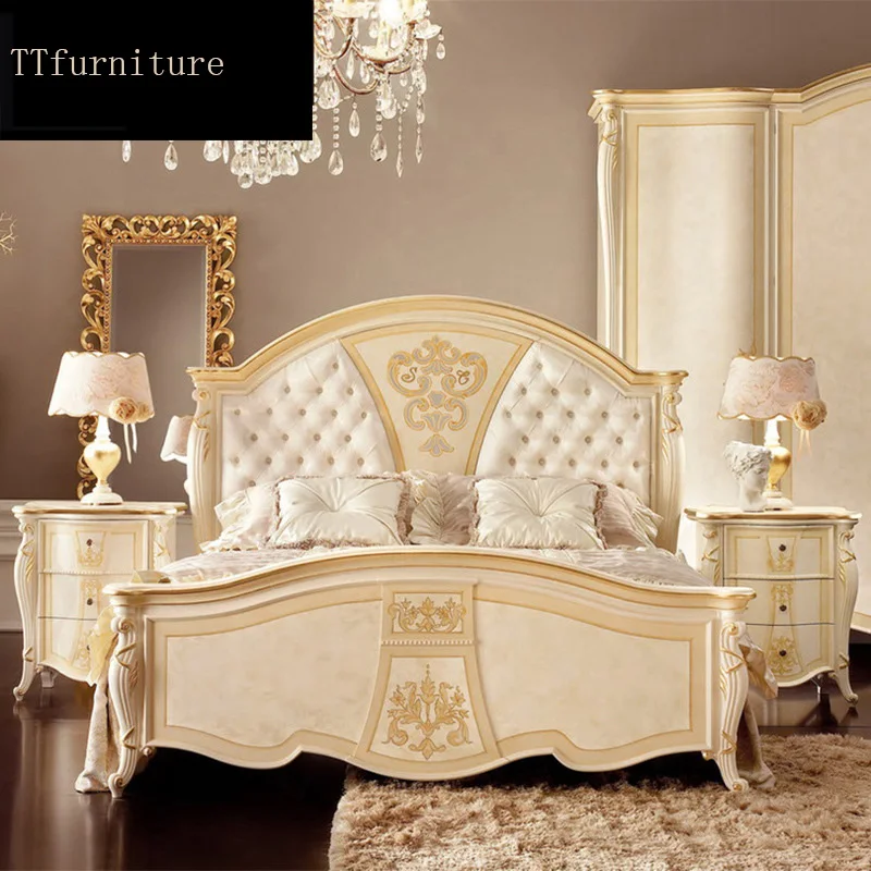 

modern european Italian solid wood bed Fashion Carved luxurious french bedroom set furniture king size jxj62