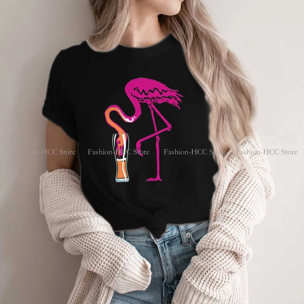 Flamingo-Ing-Going-Gone! Casual Polyester TShirt Flamingo Animals Printing Streetwear Leisure T Shirt Female