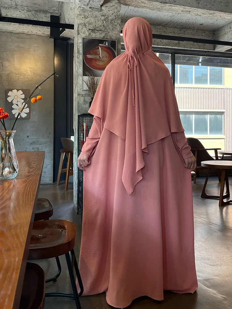 Ramadan 2 Piece Set Long Khimar Dress Musulman Ensembles Muslim Abaya Women Prayer Garment Saudi Prayer Dress Eid Niqab Jilbab