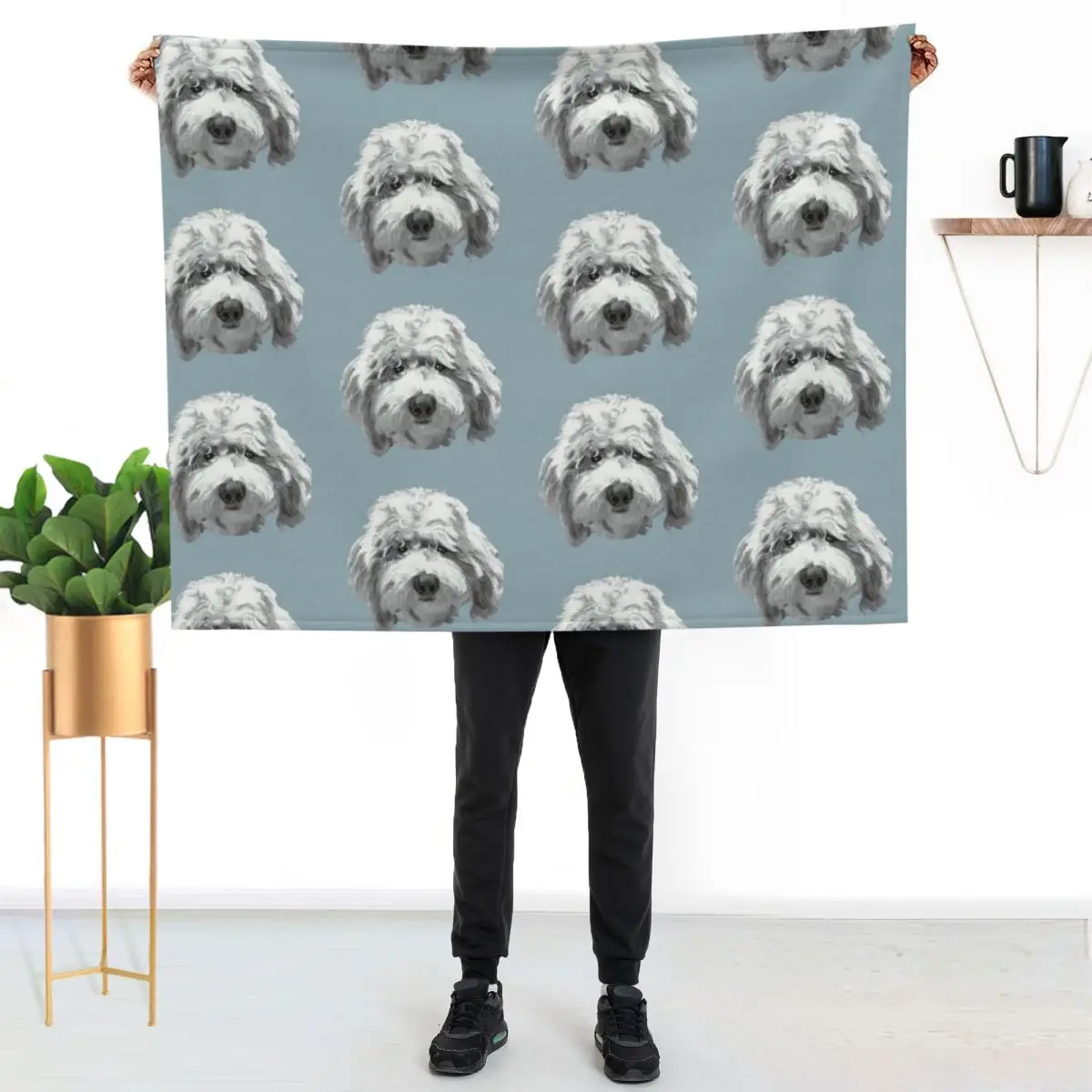 Lucky Labradoodle Face ~ Black and white Throw Blanket Picnic Hairys Thermal Baby Travel manga Blankets