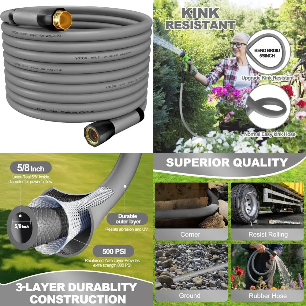 

Heavy-Duty Hybrid 5/8-Inch 100-Feet Garden Hose with 150 PSI, Kink Resistant, Flexible, Swivel Grip Handle, and 3/4-Inch Connect