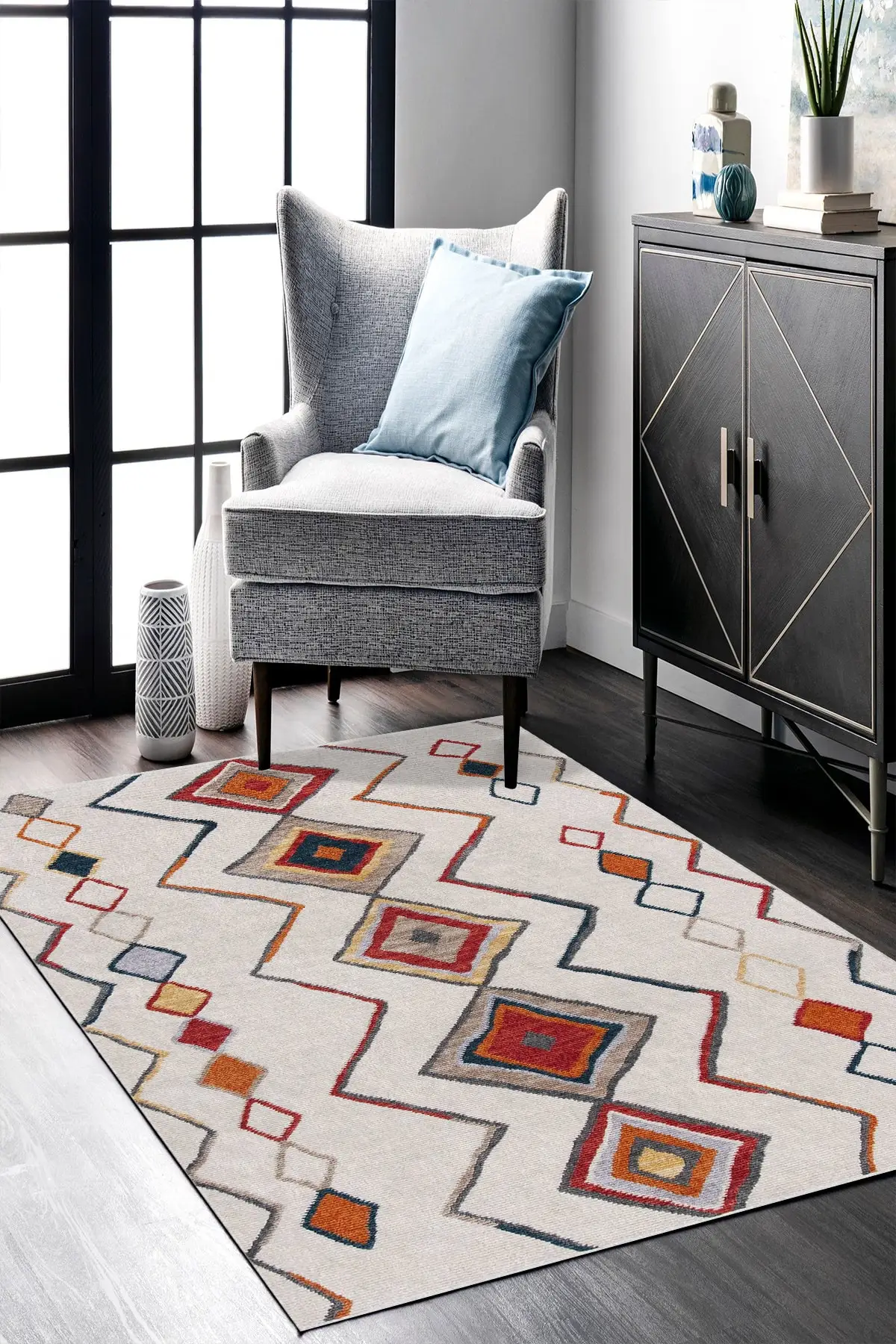 DOLBOVI Greyhome digital printed washable rug with colorful figured carpet and runner Gr3003