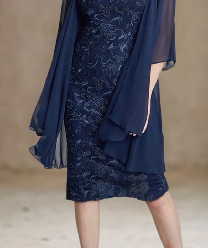 Элегантное винтажное вечернее платье с аппликацией, силуэт оболочки/колонны, длиной до колена, с круглым вырезом, из тюля, рукав 3/4, 2025 г., бесплатно по индивидуальному заказу