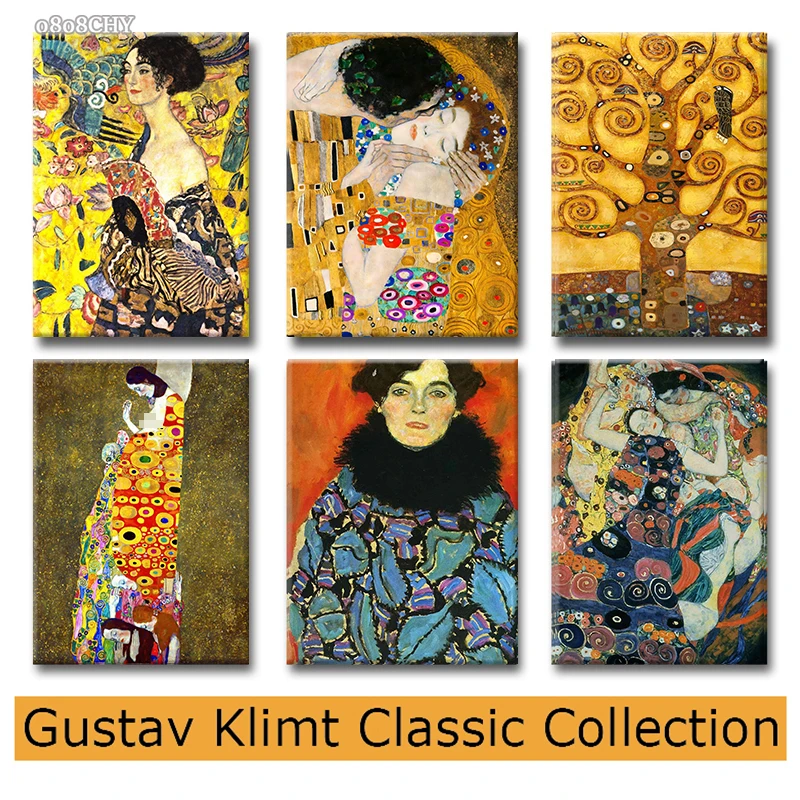 

Gustav Klimt Classic Artworks Posters Abstract Portrait Art Canvas Painting Couple Wall Art Picture for Living Roon Decoration