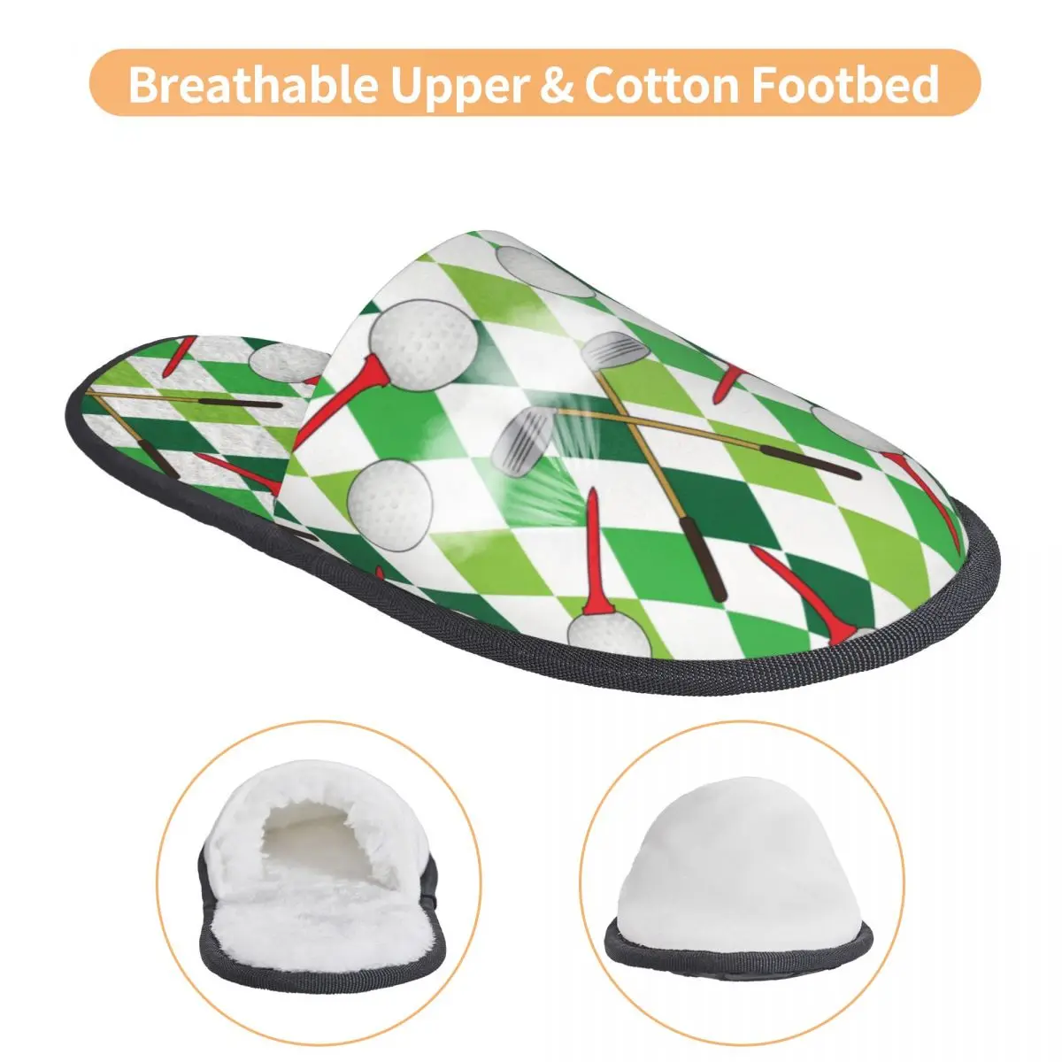 Golf Balls Argyle Pattern Soft Scuff With Memory Foam Slippers Women Golfing Sport Spa House Shoes view 3