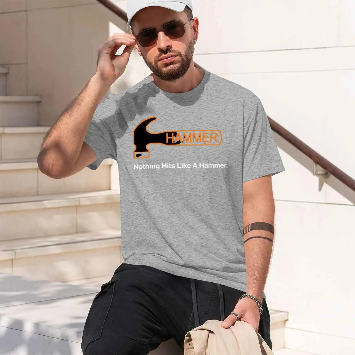 Hammer Bowling Grey Navy White Funny T Shirt Made In USA S 5XL vintage Washed Comfortable streetwear fashion Unisex 2026 New Mod - view 3