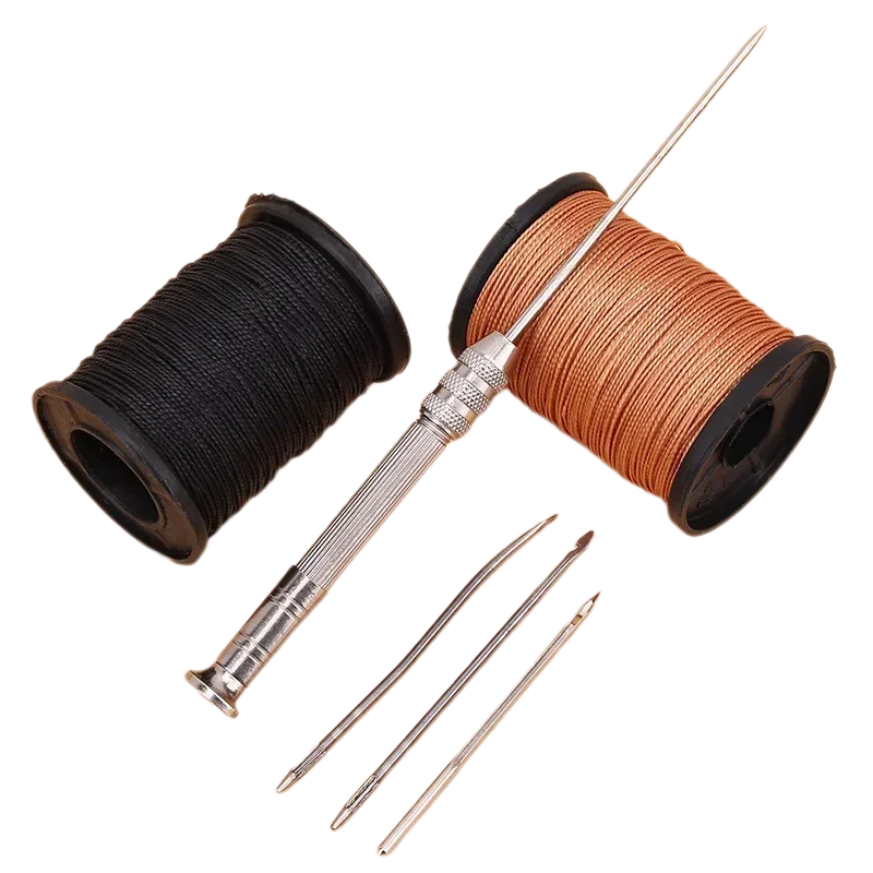 

Leather Sewing Kit DIY Leather Sewing Awl Needle with Copper Handle Set Leather Canvas Tent Shoes Repairing Tool Nylon Thread