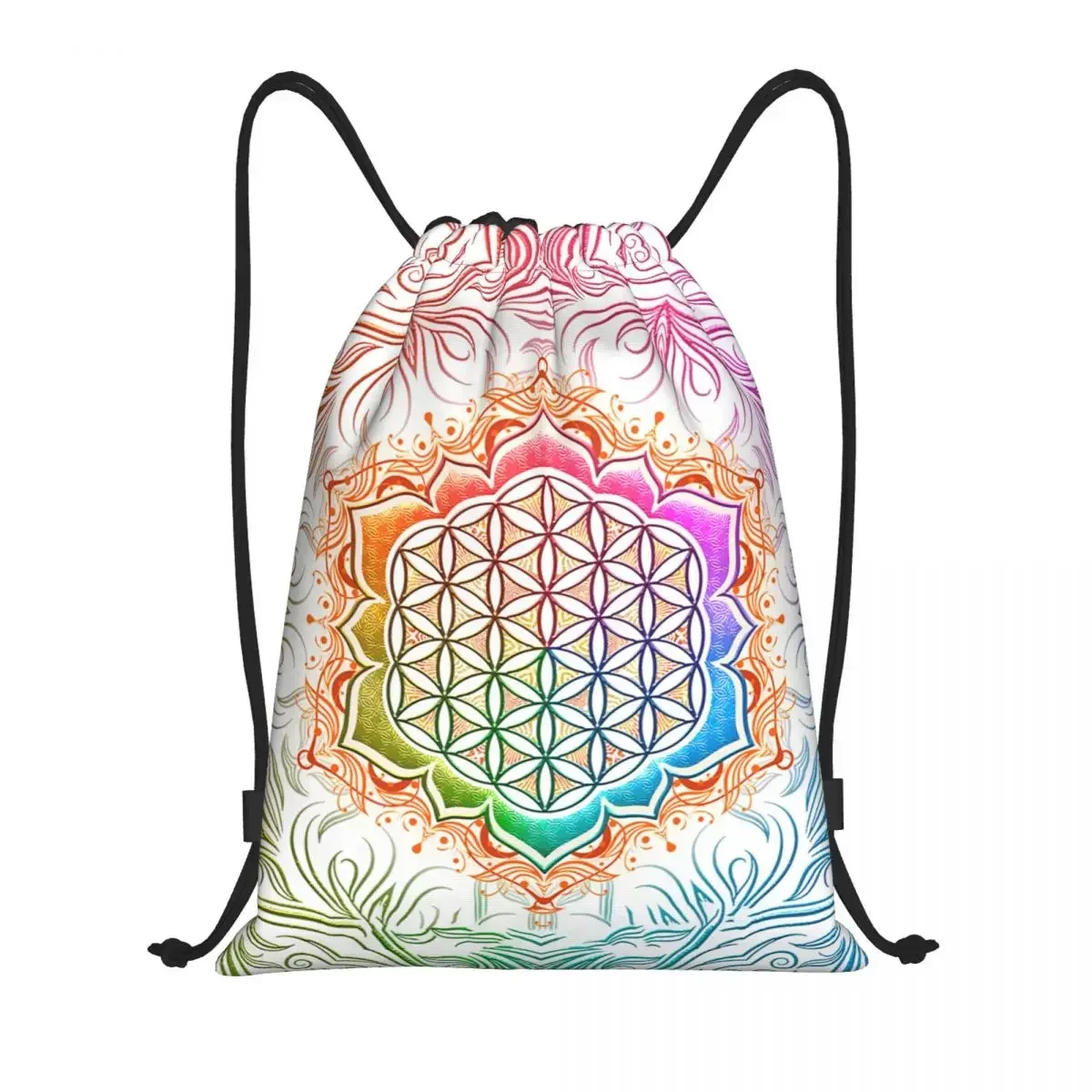 Custom Flower Of Life Lotus Drawstring Bag Women Men Lightweight Sacred Geometry Mandala Sports Gym Storage Backpack