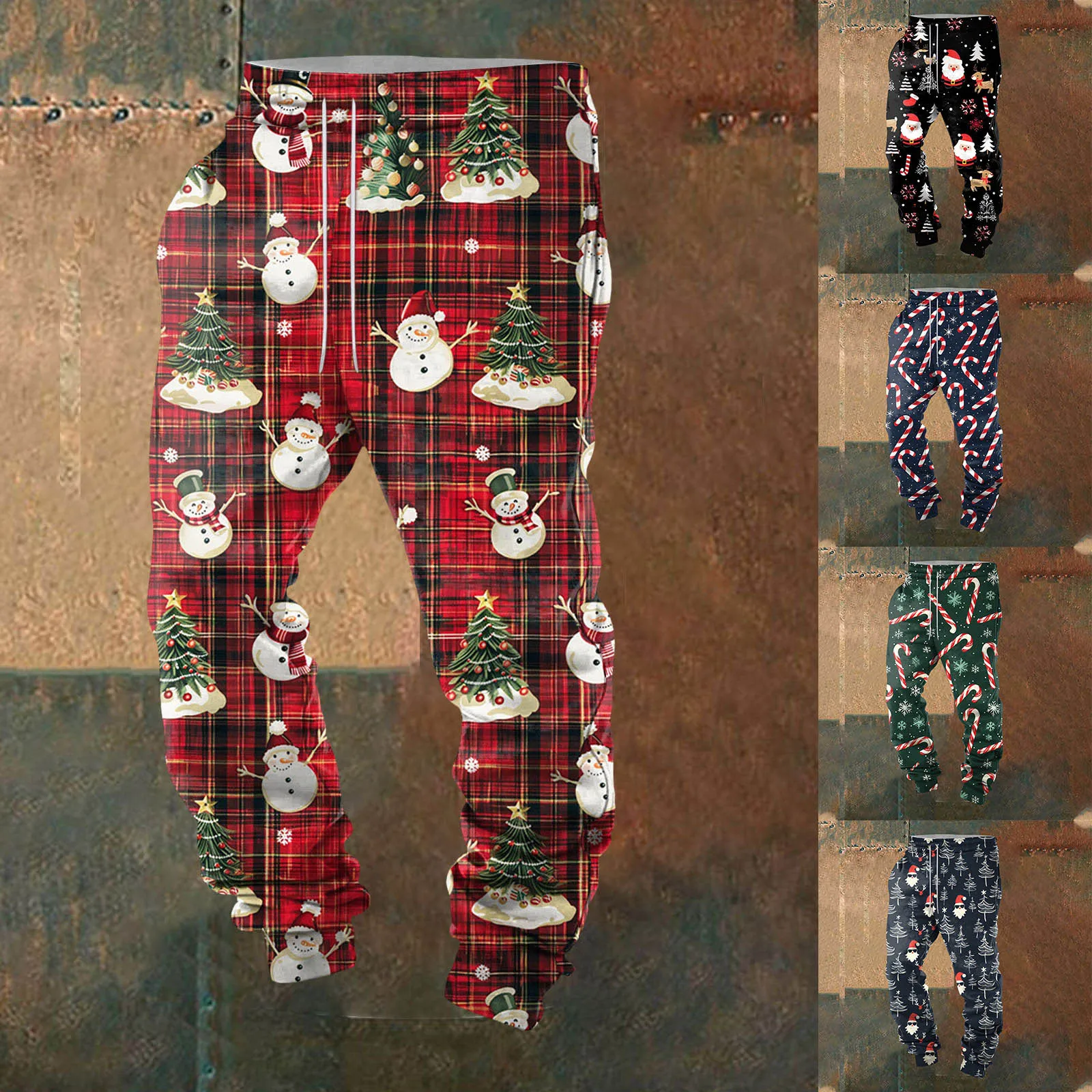 

Уютные мужские брюки для бега на флисовой подкладке с рождественским принтом. Удобные повседневные брюки с забавным принтом на шнурке и карманами.