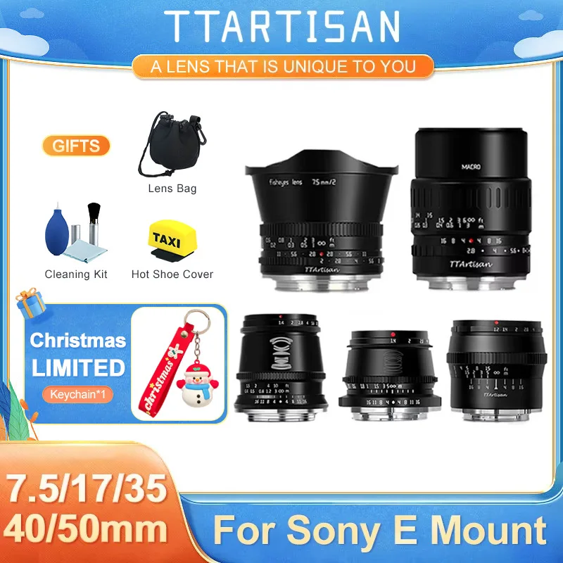 TTArtisan 7.5mm F2 17mm F1.4 35mm F1.4 40mm F2.8 50mm F1.2 APS-C Manual Focus Humanities Large Aperture Lens for Sony E A7C A7II