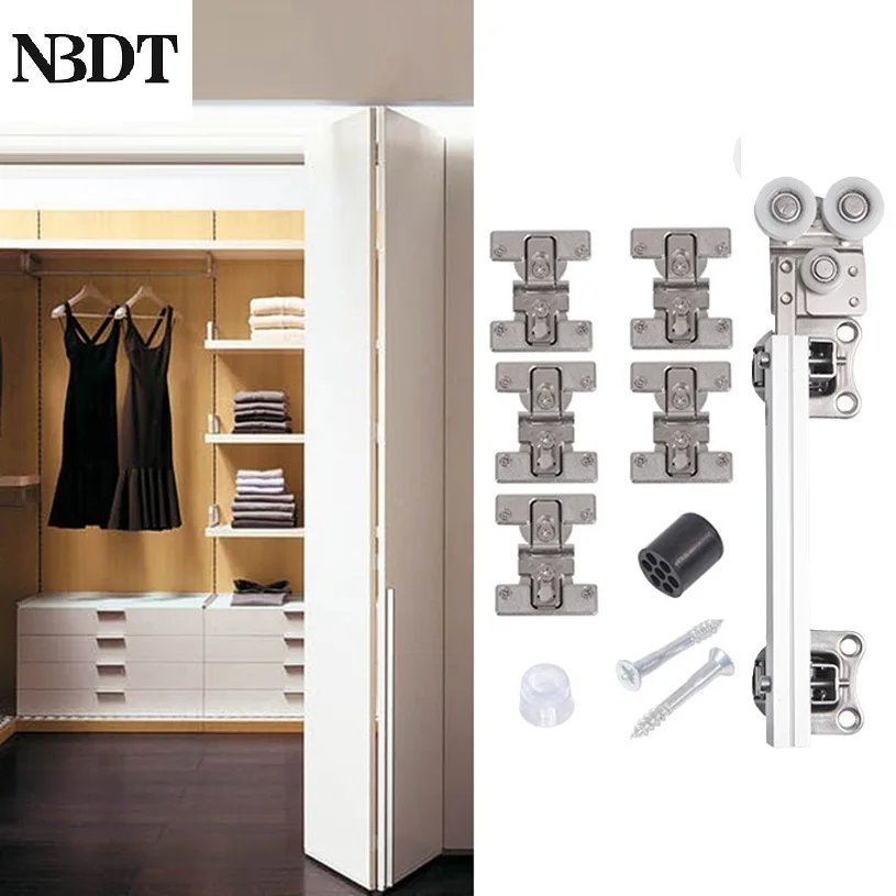 1set-no-bottom-track-wardrobe-bi-fold-sliding-door-roller-wheels-kit-for-closet-laundry--no-any-tracks-included