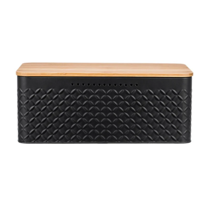 Bread Bin,Innovative Bread Box Thanks to Carbon Coating,with Integrated Ventilation Holes,Including Bamboo Lid Black