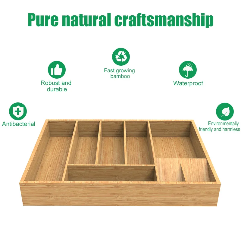 Bamboo Kitchen Utensil Holders racks Drawer Tableware Storage Box Wood Organizer Kitchen Tools Knife Fork Spoon Case Container