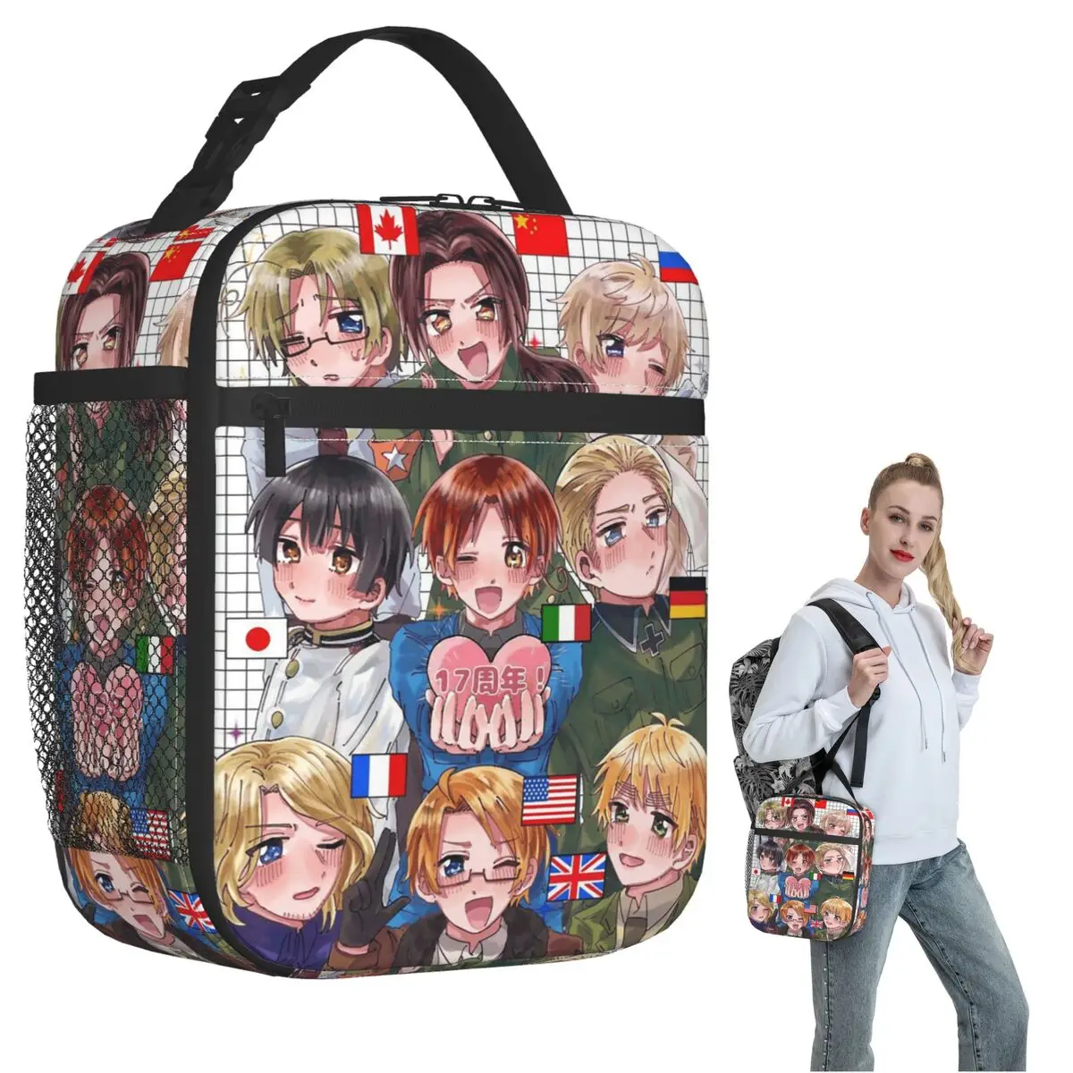 

Hetalia Group World Stars Insulated Lunch Bag for Women Children Leakproof Food Boxes Thermal Lunch Box Tote
