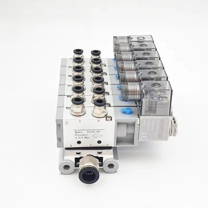 4V210-08 3V210-08 4V310-10 Solenoid Valve Manifold Assembly - 5 Port 2 Position, Customized 2-20 Stations Valve Bank