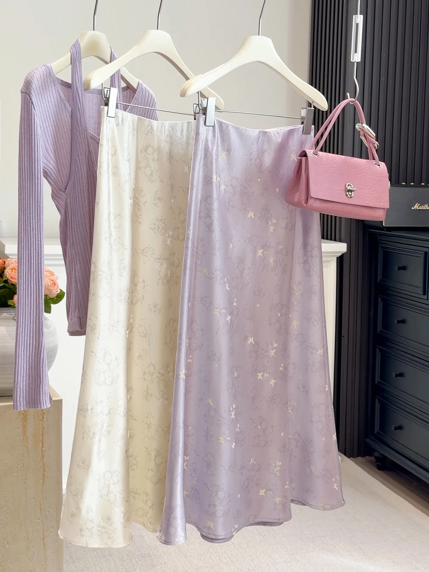 New Chinese Style Satin Fishtail Skirt Women High Waist A Line Butterfly Jacquard Acetic Acid Flowy Midi Skirt