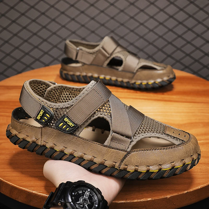 

Новые летние сандалии ручной работы с ажурной вышивкой, дышащие, сетчатые, для пляжа и активного отдыха