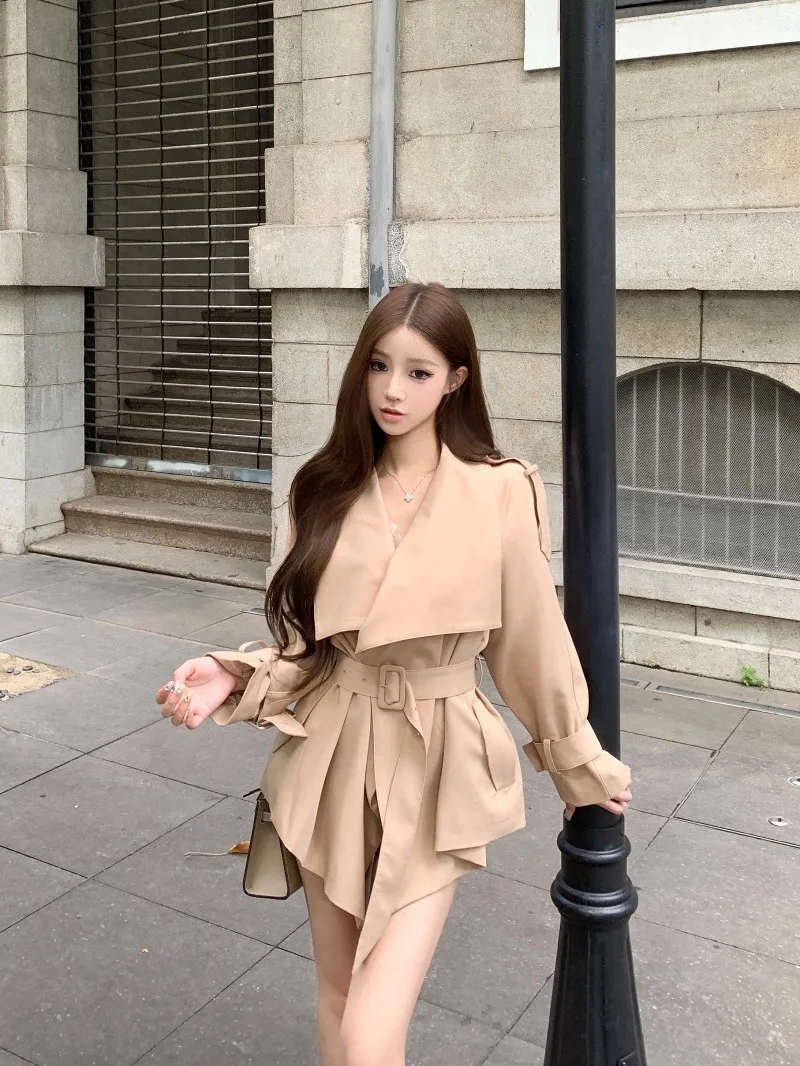 

Khaki Color Elegant Style Women's Windbreaker Coat Casual Slim Fit High Collar Autumn Fashion Outerwear Korean Version Long S...