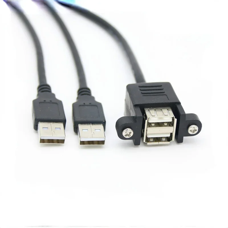 

2PCS Dual Port USB 2.0 A Male To Female M/F Extension Screw Lock Panel Mount Cable 50cm 30cm 100cm