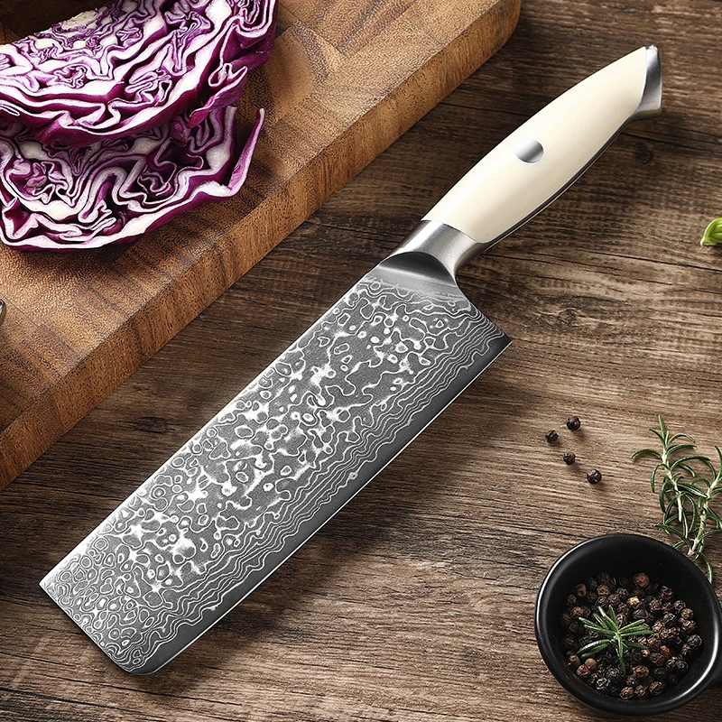 

TJ POP Damascus Steel 7 Inch Nakiri Knife Japanese Chef knife with ABS Handle Sharp Vegetables Meat Cutting Knife Kitchen Knives