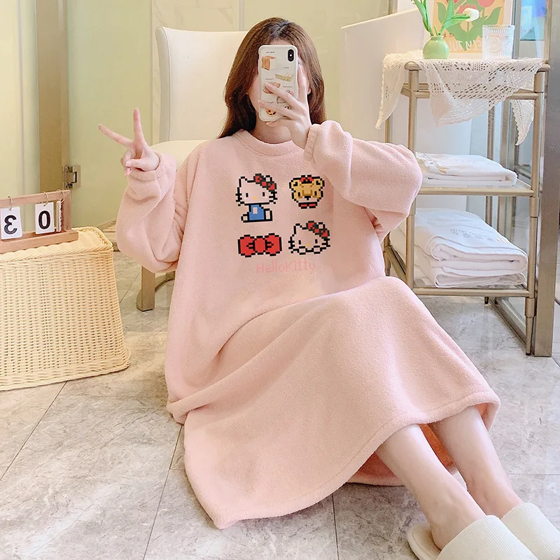 

Женская фланелевая бархатная ночная рубашка, осенне-зимняя утепленная теплая ночная рубашка с героями мультфильмов, удобная женская повседневная домашняя одежда