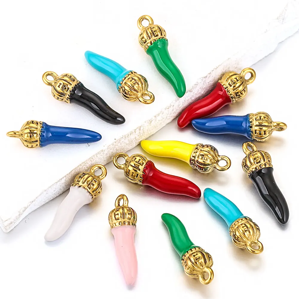 4Pcs/Lot Stainless Steel Gold Plated Pepper Charm Enamel Cute Pendant DIY Earrings Necklace Jewelry Making Accessories Wholesale - Detail 1