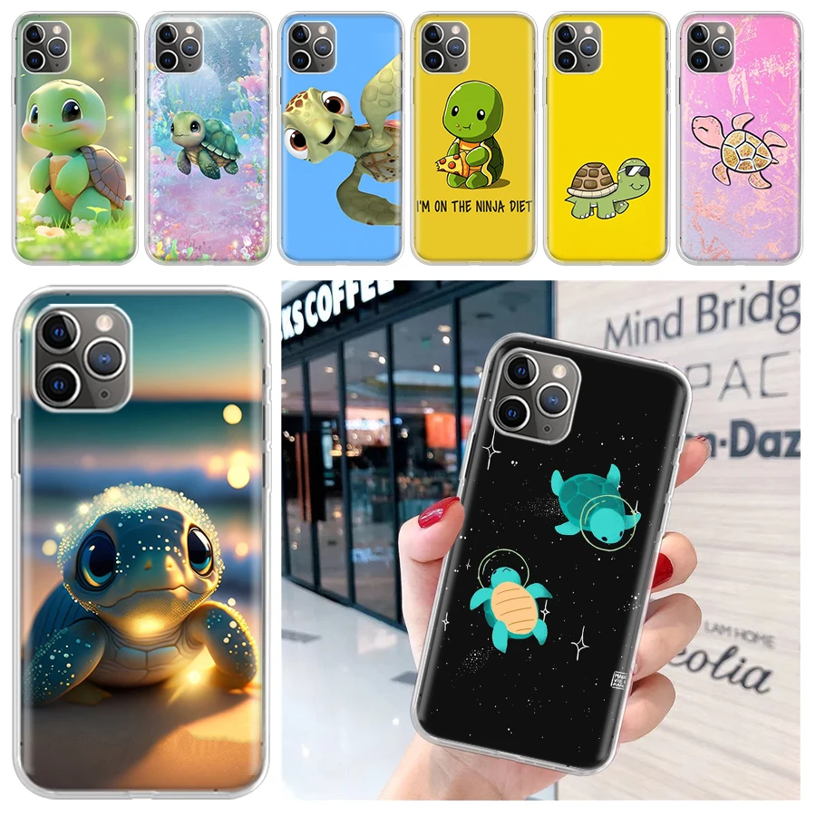 Cartoon Sea Turtle Tortoise Soft Phone Case for iPhone 16 15 14 Plus 13 12 Mini 11 Pro Max 7 + Apple XS X SE 2020 8 Print Cover