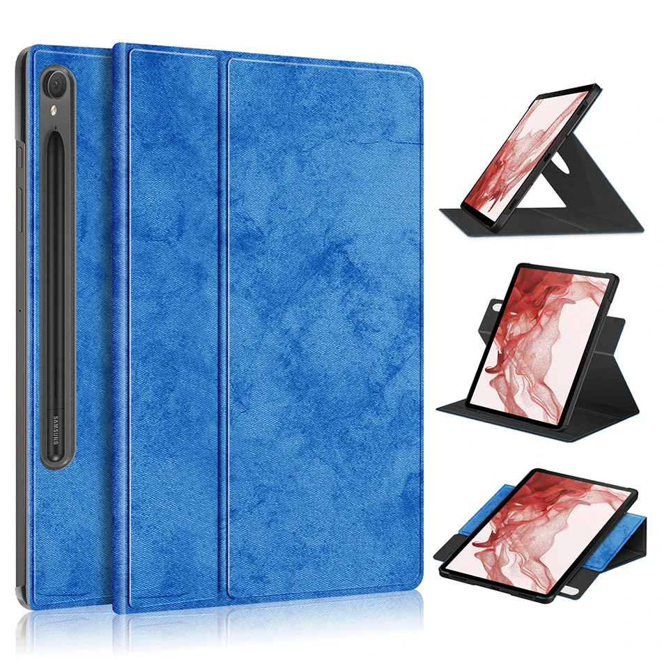 

360 Rotation Kickstand PU Leather Cover for Samsung Galaxy Tab S9 X710 S9 Plus X818U X810 Smart Case with Auto Sleep Wake UP