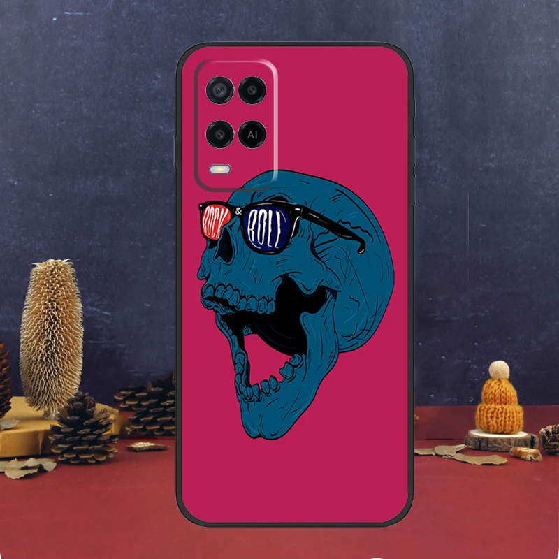 Rock and Roll Skull For OPPO A58 A78 A98 A15 A16 A17 A76 A96 A77 A52 A72 A5 A9 A79 A94 A74 A57S A53S A54S Case