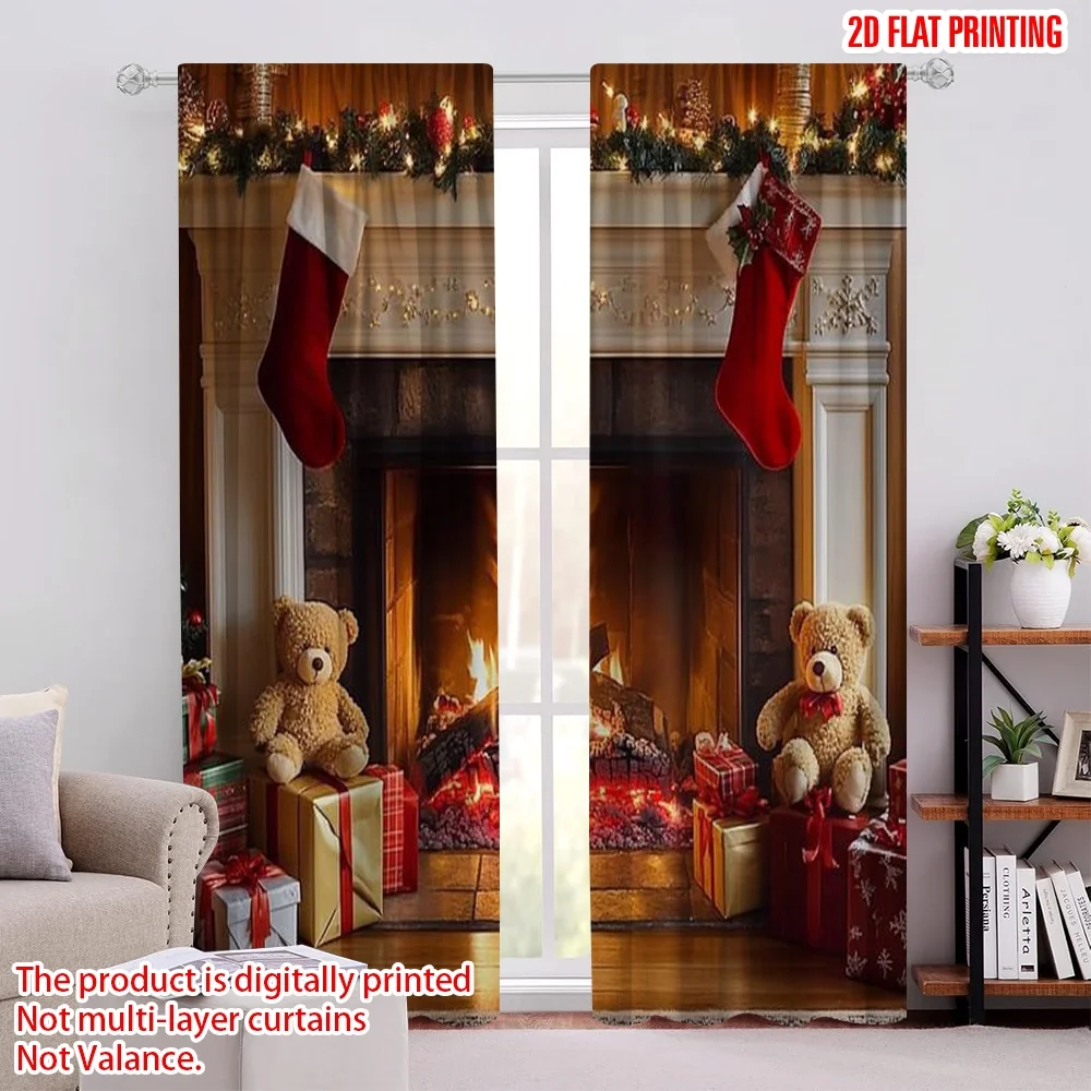 

2pcs 2D flat printing Merry Christmas Popular Curtains Merry Christmas Wall 100% Polyester Without Electricity Festive Wall