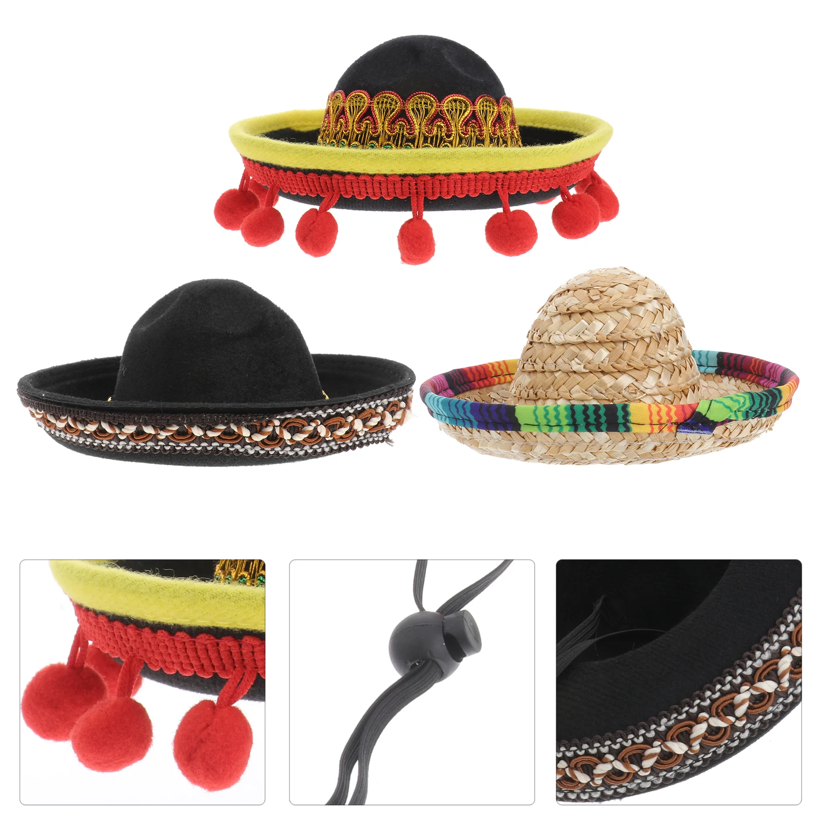 

3pcs Pet Mexican Hat Halloween Costume Dog Cat Baby Puppy Cosplay Soft Material Perfect for Party Photo Shoot Trick Props Pet