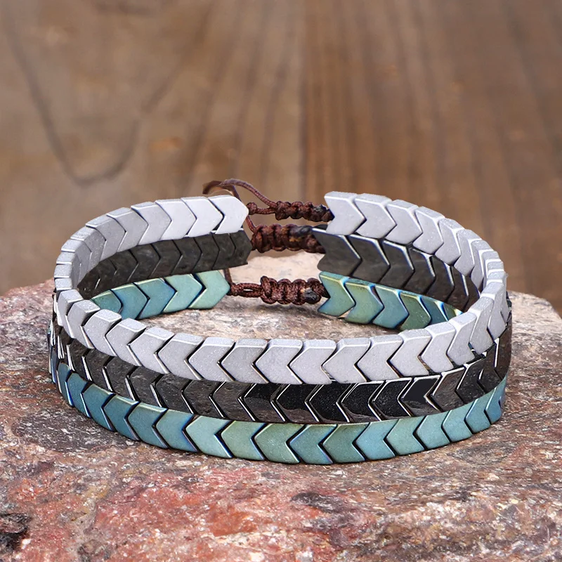 Retro Trendy Men\'s Bracelet Hematite Arrow Balance Bracelet Women\'s Casual Yoga Sports Bracelet